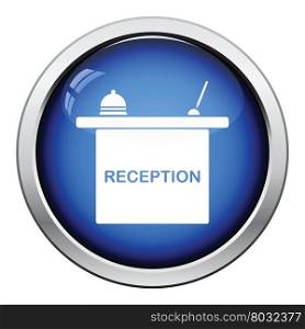 Hotel reception desk icon. Glossy button design. Vector illustration.