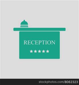Hotel reception desk icon. Gray background with green. Vector illustration.