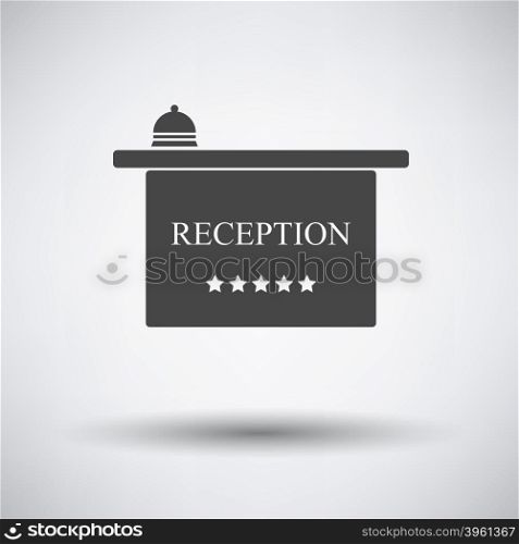 Hotel reception desk icon on gray background with round shadow. Vector illustration.. Hotel reception desk icon