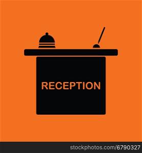 Hotel reception desk icon. Orange background with black. Vector illustration.