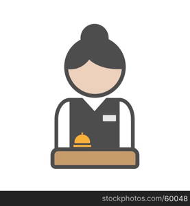 Hotel receptionist with uniform and bell