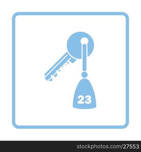 Hotel room key icon. Blue frame design. Vector illustration.