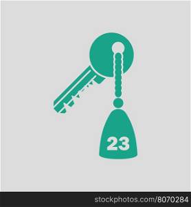 Hotel room key icon. Gray background with green. Vector illustration.