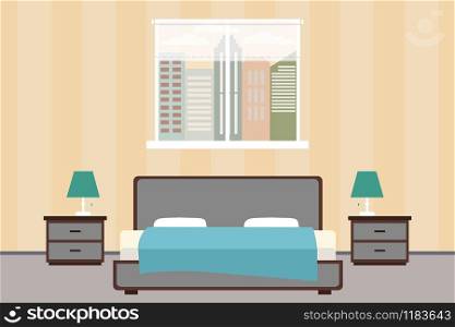 Hotel room or Bedroom Interior flat design.Home furniture.cartoon vector illustration. Hotel room or Bedroom Interior flat design.Home furniture