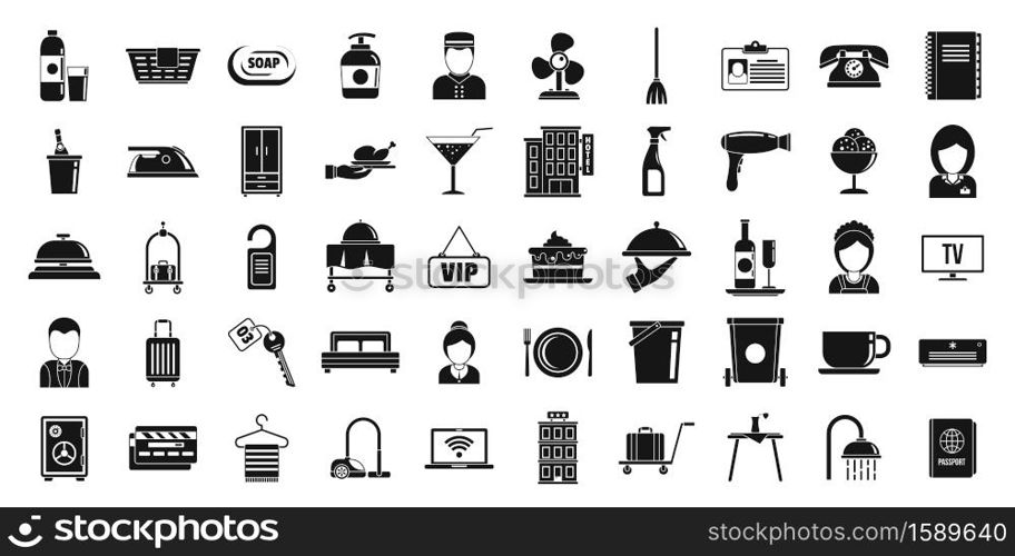 Hotel room service icons set. Simple set of hotel room service vector icons for web design on white background. Hotel room service icons set, simple style