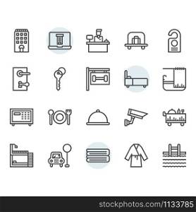 Hotel service icon and symbol set in outline design