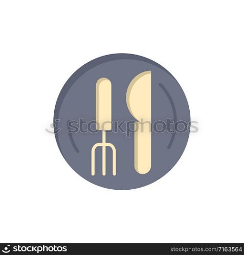 Hotel, Service, Knife, Plate Flat Color Icon. Vector icon banner Template