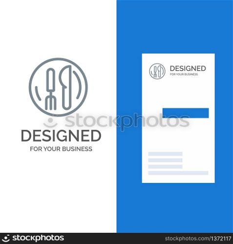 Hotel, Service, Knife, Plate Grey Logo Design and Business Card Template