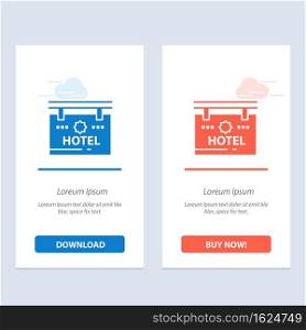 Hotel, Sign, Board, Location  Blue and Red Download and Buy Now web Widget Card Template