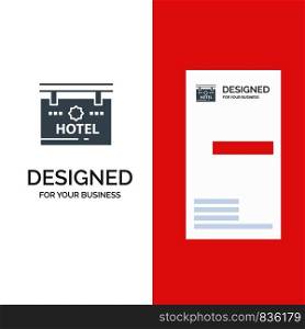 Hotel, Sign, Board, Location Grey Logo Design and Business Card Template