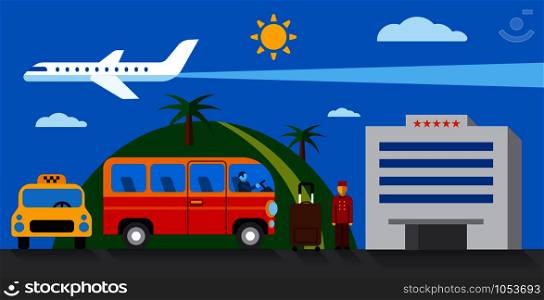 hotel transfer and resort concept flat illustration. hotel transfer and resort
