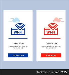 Hotel, Wifi, Service, Device Blue and Red Download and Buy Now web Widget Card Template