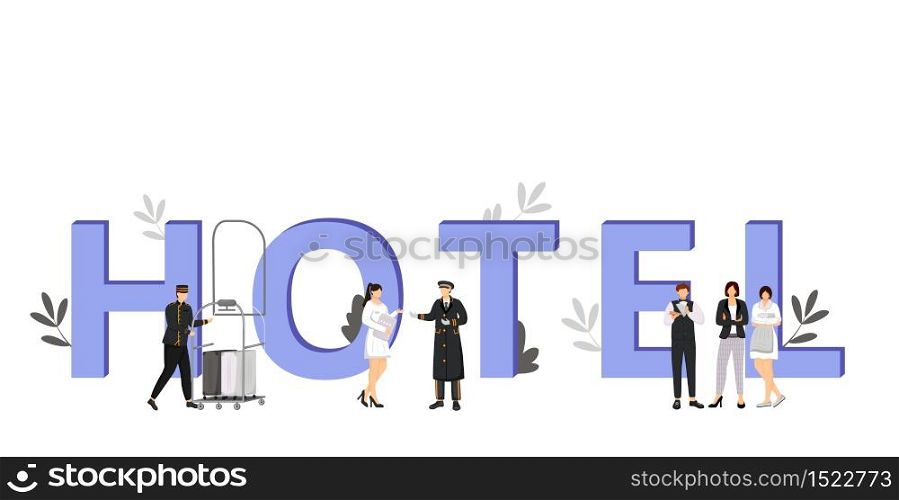 Hotel workers flat color vector illustration. Hospitality employee team. Administrator, hall porter, doorman. Waiter, maid, manager. Service staff isolated cartoon characters on white
