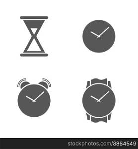 Hourglass, alarm clock, dial, wrist watch. Flat vector illustration isolated on white background.. Hourglass, alarm clock, dial, wrist watch. Flat vector illustration isolated on white