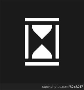 Hourglass dark mode glyph ui icon. Time-measuring device. Sand glass. User interface design. White silhouette symbol on black space. Solid pictogram for web, mobile. Vector isolated illustration. Hourglass dark mode glyph ui icon
