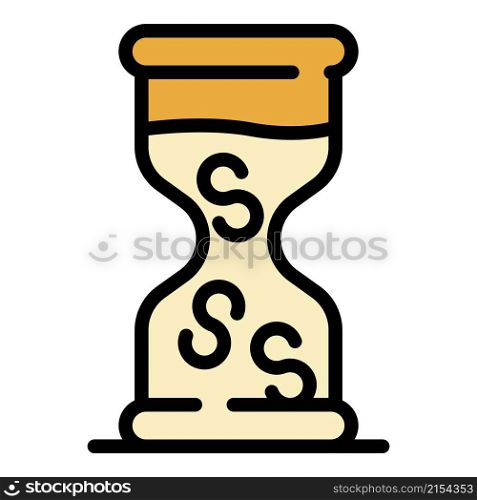 Hourglass dollar icon. Outline hourglass dollar vector icon color flat isolated. Hourglass dollar icon color outline vector