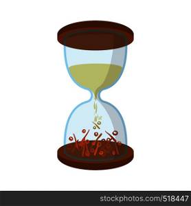 Hourglass icon in cartoon style on a white background. Hourglass icon, cartoon style