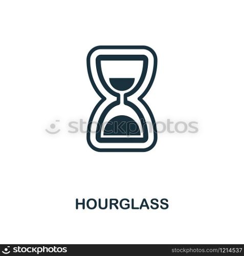 Hourglass icon. Monochrome style design from measurement collection. UX and UI. Pixel perfect hourglass icon. For web design, apps, software, printing usage.. Hourglass icon. Monochrome style design from measurement icon collection. UI and UX. Pixel perfect hourglass icon. For web design, apps, software, print usage.
