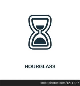 Hourglass icon. Monochrome style design from measurement collection. UX and UI. Pixel perfect hourglass icon. For web design, apps, software, printing usage.. Hourglass icon. Monochrome style design from measurement icon collection. UI and UX. Pixel perfect hourglass icon. For web design, apps, software, print usage.