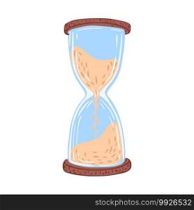 Hourglass isolated on white background. Cartoon retro watch symbol. Doodle vector illustration.. Hourglass isolated on white background. Cartoon retro watch symbol.