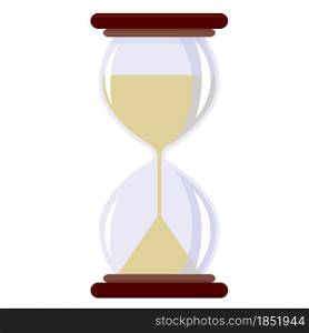 Hourglass isolated on white background, vector illustration. The symbol of the passing time. Vintage classic clock with sand inside to measure time. Cartoon flat design.. Hourglass isolated on white background, vector illustration.