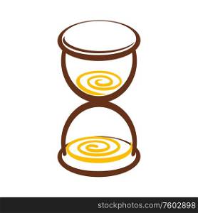 Hourglass isolated sand clock. Vector device measuring time, sandglass or sand-timer. Sand timer isolated hourglass symbol