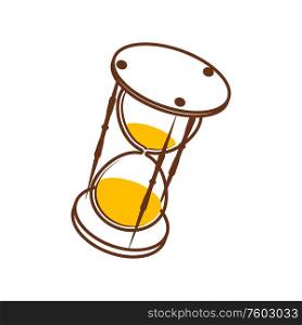 Hourglass isolated sand clock. Vector device measuring time, sandglass or sand-timer. Sand timer isolated hourglass symbol
