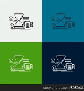 Hourglass, management, money, time, coins Icon Over Various Background. Line style design, designed for web and app. Eps 10 vector illustration. Vector EPS10 Abstract Template background