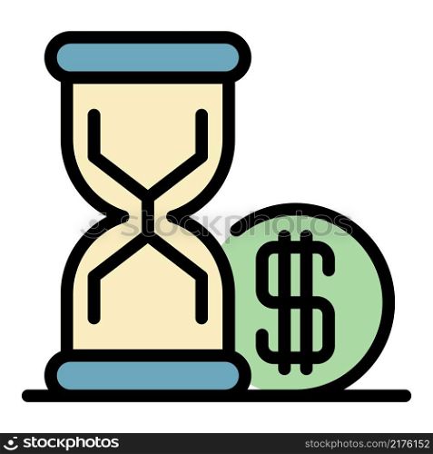 Hourglass money loan icon. Outline hourglass money loan vector icon color flat isolated. Hourglass money loan icon color outline vector
