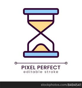 Hourglass pixel perfect RGB color icon. Loading time. Waiting period. Expiration and finishing. Isolated vector illustration. Simple filled line drawing. Editable stroke. Poppins font used. Hourglass pixel perfect RGB color icon