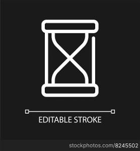 Hourglass pixel perfect white linear ui icon for dark theme. Time-measuring device. Sand glass. Vector line pictogram. Isolated user interface symbol for night mode. Editable stroke. Arial font used. Hourglass pixel perfect white linear ui icon for dark theme