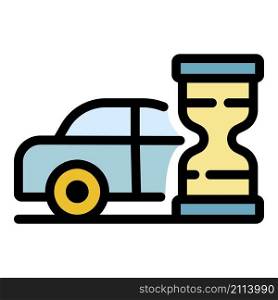 Hourglass waiting time taxi icon. Outline hourglass waiting time taxi vector icon color flat isolated. Hourglass waiting time taxi icon color outline vector