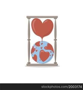 Hourglass with heart and globe vector illustration