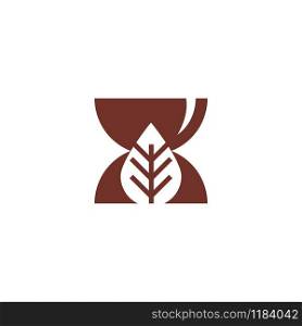 Hourglass with leaf vector logo design. Sustainable environment design concept.