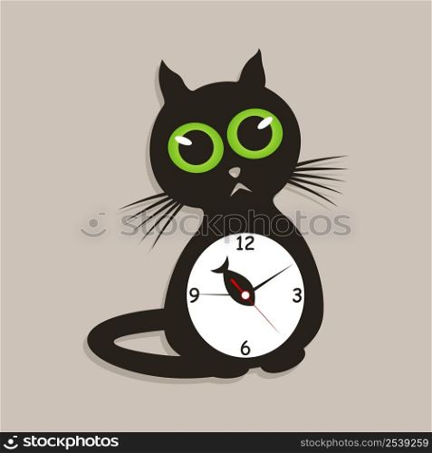 Hours in the form of a cat. A vector illustration