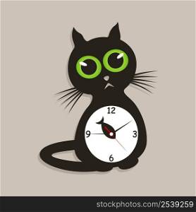 Hours in the form of a cat. A vector illustration