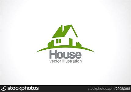 House abstract real estate countryside logo design template. Realty theme icon. Building vector silhouette.