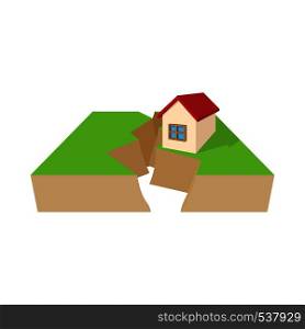 House after an earthquake icon in cartoon style on a white background. House after an earthquake icon, cartoon style