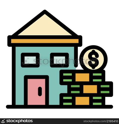 House and a stack of money icon. Outline house and a stack of money vector icon color flat isolated. House and a stack of money icon color outline vector