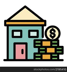 House and a stack of money icon. Outline house and a stack of money vector icon color flat isolated. House and a stack of money icon color outline vector