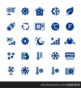House and car air conditioning, heating and cooling vector icons. Cooling conditioner, thermometer and fan, temperature conditioning illustration. House and car air conditioning, heating and cooling vector icons