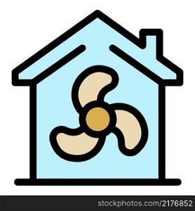 House and fan icon. Outline house and fan vector icon color flat isolated. House and fan icon color outline vector