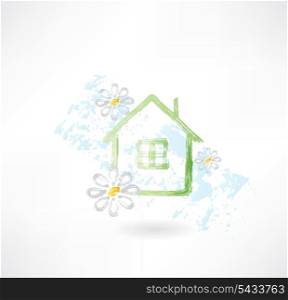 House and flower grunge icon