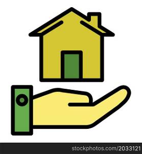 House and hand icon. Outline house and hand vector icon color flat isolated. House and hand icon color outline vector