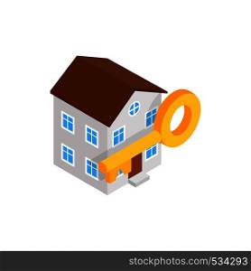 House and key icon in isometric 3d style on a white background. House and key icon, isometric 3d style