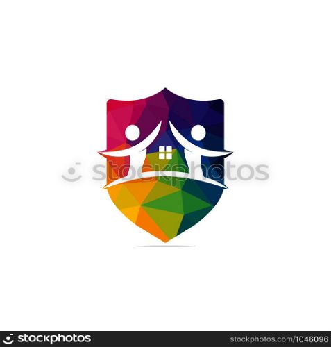 House and people logo design. House and joyful people vector logo template.