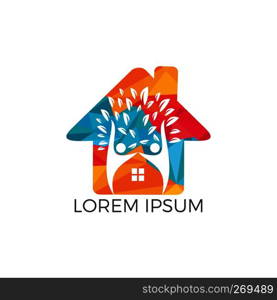 House and people logo design. Tree House and joyful people vector logo template.