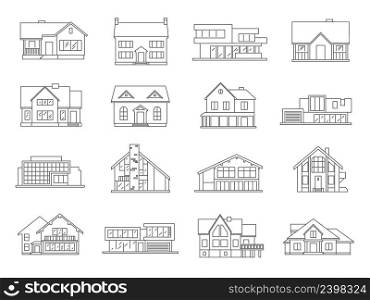 House and real estate building icons flat outline set isolated vector illustration. House Icons Flat Set