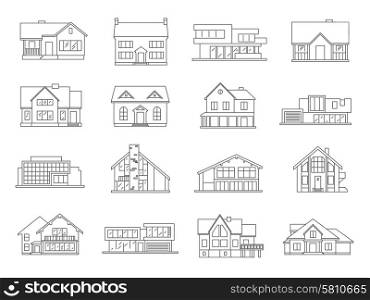 House and real estate building icons flat outline set isolated vector illustration. House Icons Flat Set