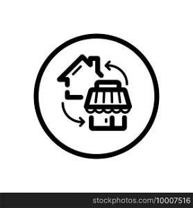 House and shop. Home shopping concept. Commerce outline icon in a circle. Isolated vector illustration